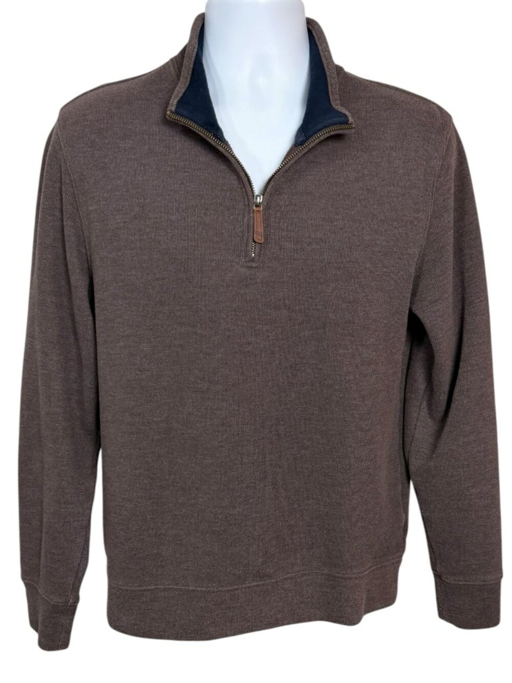 Lands' End Brown Quarter Zip Pullover Sweater Mens M Casual Cotton Blend